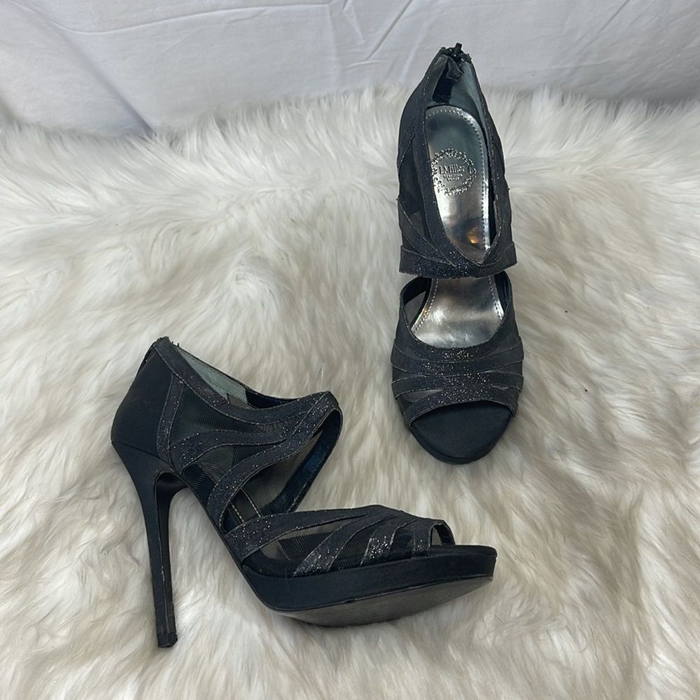 I. Miller Black Glitter Strappy Stiletto Pumps‎ Sz 8